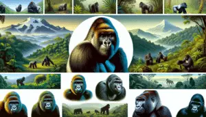 A detailed and scientifically accurate illustration of the different species of gorillas in their respective natural habitats. Include the Western Lowland Gorilla in a rainforest, the Mountain Gorilla in a misty mountainous region, the Cross River Gorilla in a forest and the Grauer's Gorilla in a dense jungle. Display each gorilla clearly, highlighting distinctive features for each species. Maintain absolute realism and avoid including any human-made items, people, text, or brand symbols. Ensure there is a clear distinction in the landscape and the gorillas to differentiate the species.