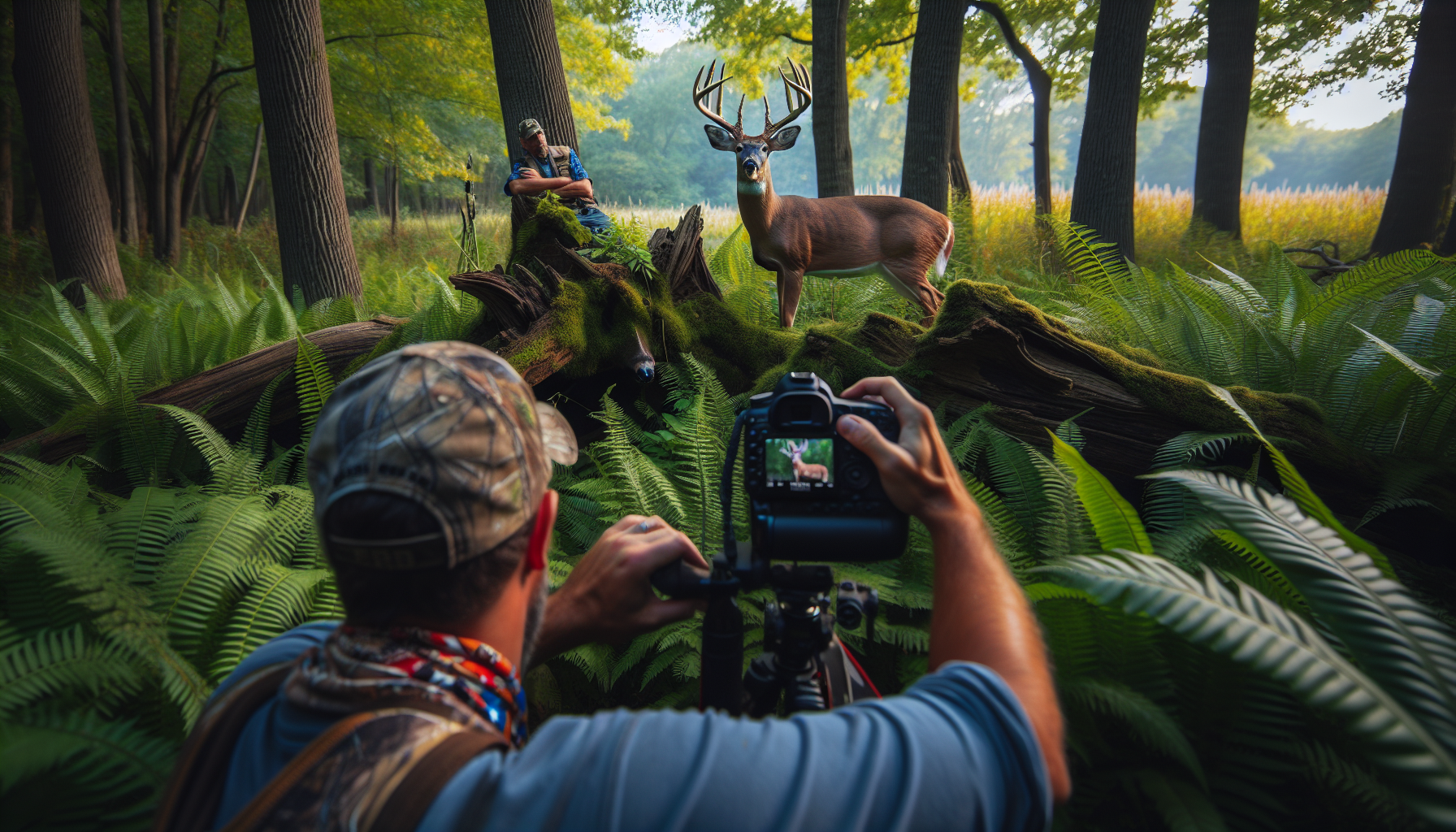 Create an image that captures the essence of professional wildlife photography, focusing primarily on the local deer within their natural habitat. The scene should depict the impact of Epizootic Hemorrhagic Disease (EHD) on the deer population. Demonstrate the symptoms or signs of EHD through visual implications but without any cruelty or harm. The scene should emphasize the importance of wildlife conservation and should resonate with both hunters and wildlife enthusiasts. Ensure the image does not contain any people, text, brand names, or logos and it is sensitive to the topic.