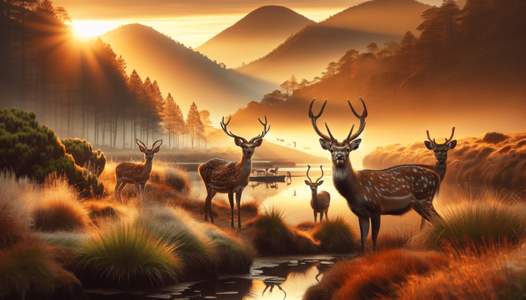 Generate a professional wildlife photography image focusing mainly on deer, that exudes the essence of wildlife conservation. The scene should be tranquil and majestic, highlighting a deer or a group of deer in their natural habitat. The image should not contain any humans, text, brand names, logos, or items with text. This image aims to support the concept of the article titled 'Creative Uses for Deer Hides: A Hunter’s Guide to Wildlife Conservation' without visually illustrating the title itself. As you compose this photographic nature piece, remember to reflect respect for wildlife and their environment.