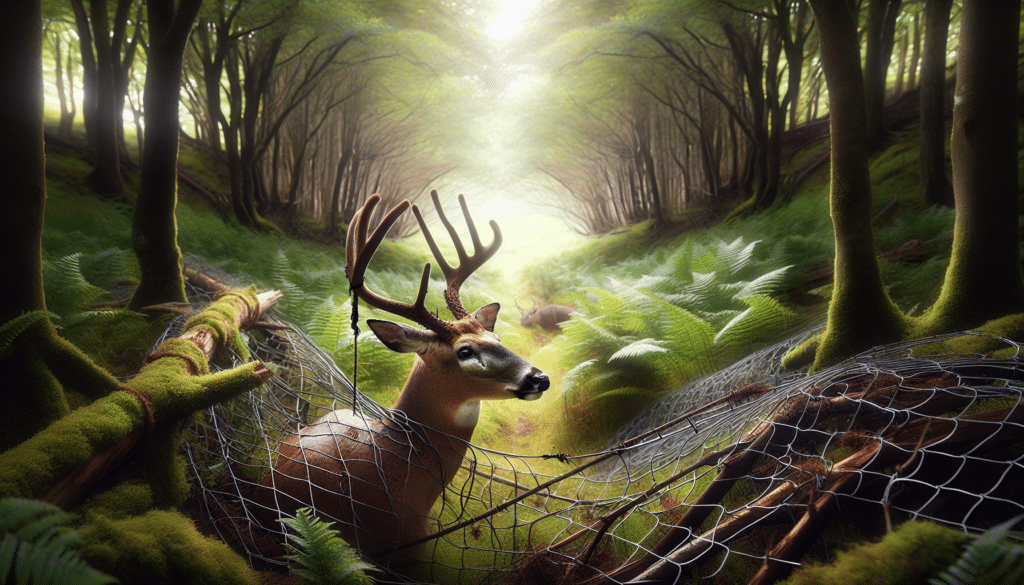 Generate an image depicting a scene from a nature preserve showcasing a male deer, commonly known as a buck, successfully released from the entanglement of an electricity-free netting. The scene should emphasize the tranquility and raw beauty of the wilderness, with no evidence of human presence, branding, or logos. There should be no text in the image, not even on any items present. The buck should be the focal point, demonstrating its regained freedom in a serene and secure environment.