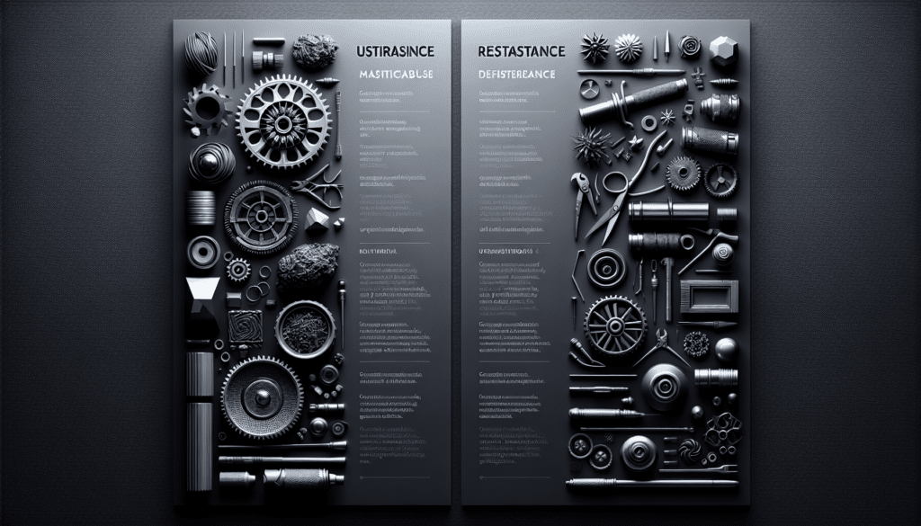 Create an ultra-realistic image of two categories of items in comparison. Those on the left are crafted meticulously with an emphasis on precision and sharpness, while those on the right speak of resilience and determination. Imagery should effectively convey the contrasting qualities of these groups without relying on textual information, brand symbols, human figures, or name indicatives. Elements should be arranged so it's clear they're being compared, though their individual identifications should be open to interpretation based on their visual characteristics alone. The aesthetics should be crisp, clean, and emphatically detailed.