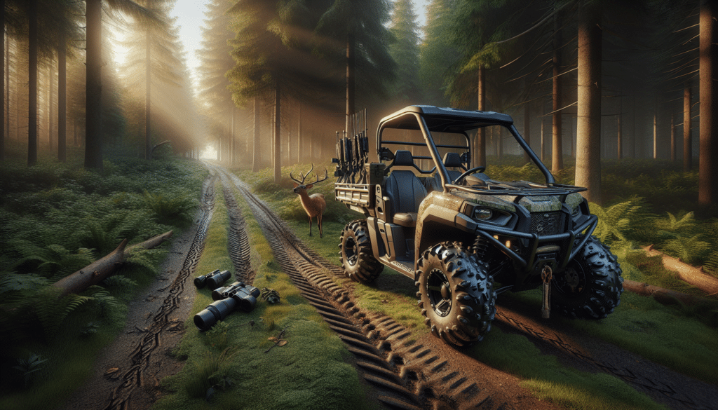 The scenario of hunting deer with an UTV or ATV.