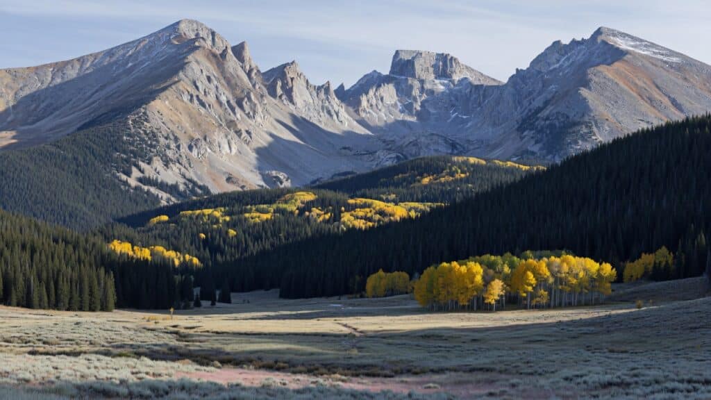 Snowy Range alpine peaks, spruce, and aspen parks in Medicine Bow National Forest, Wyoming
